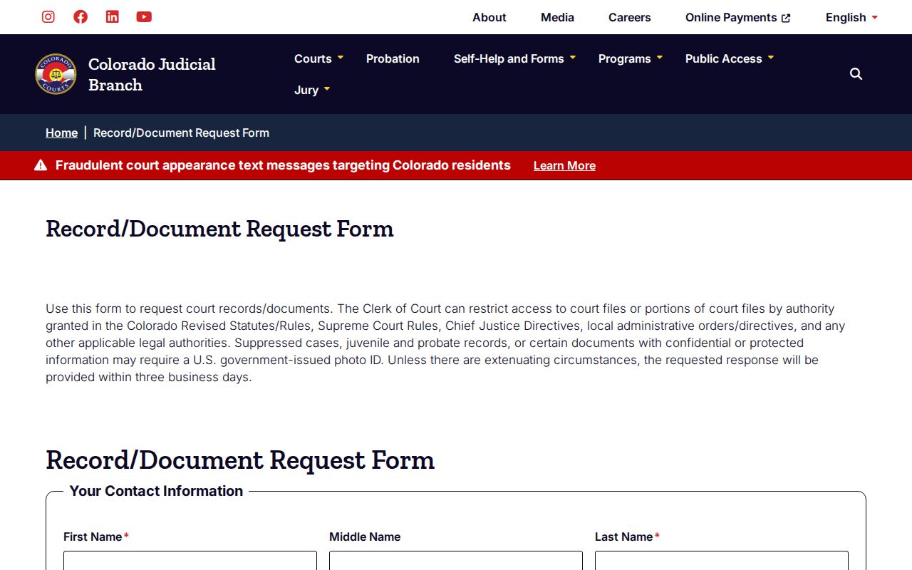 El Paso County warrant record request form