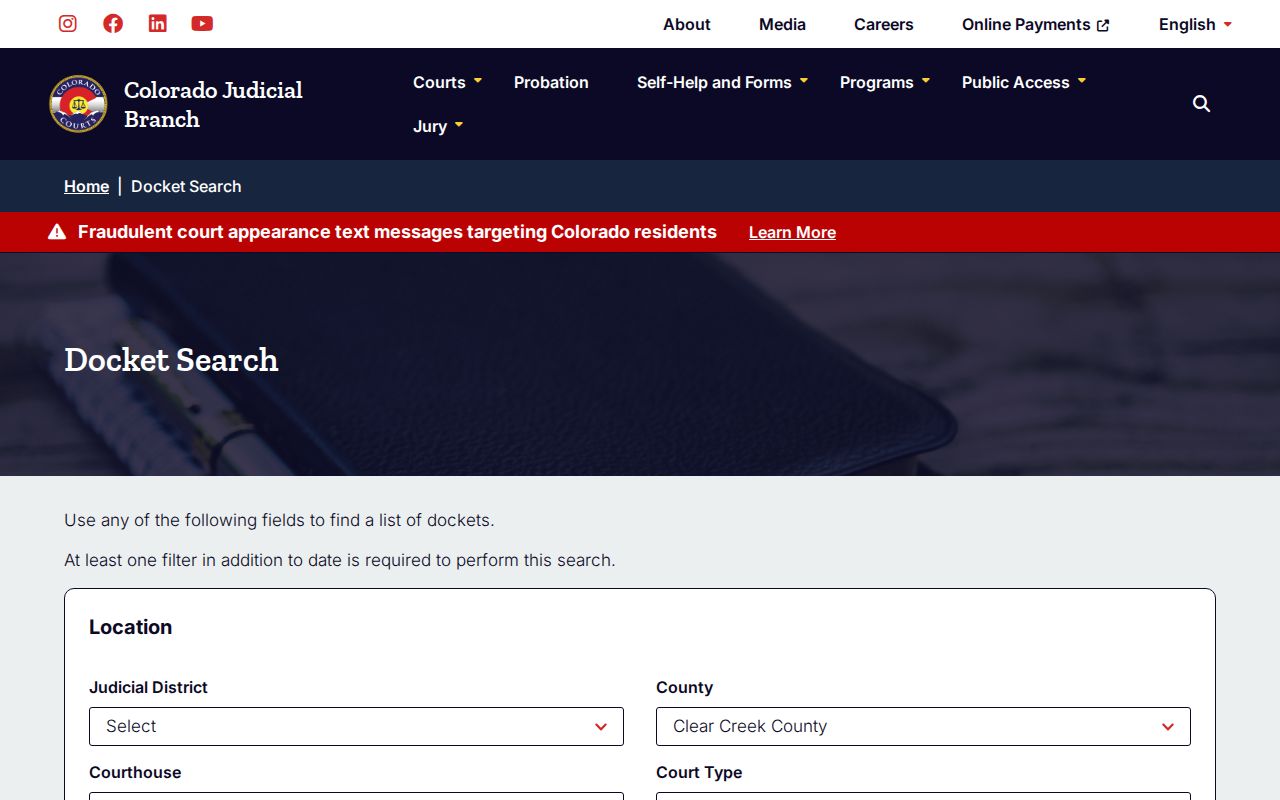 El Paso County warrant search docket controls