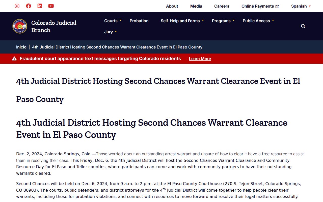 El Paso County warrant clearance event