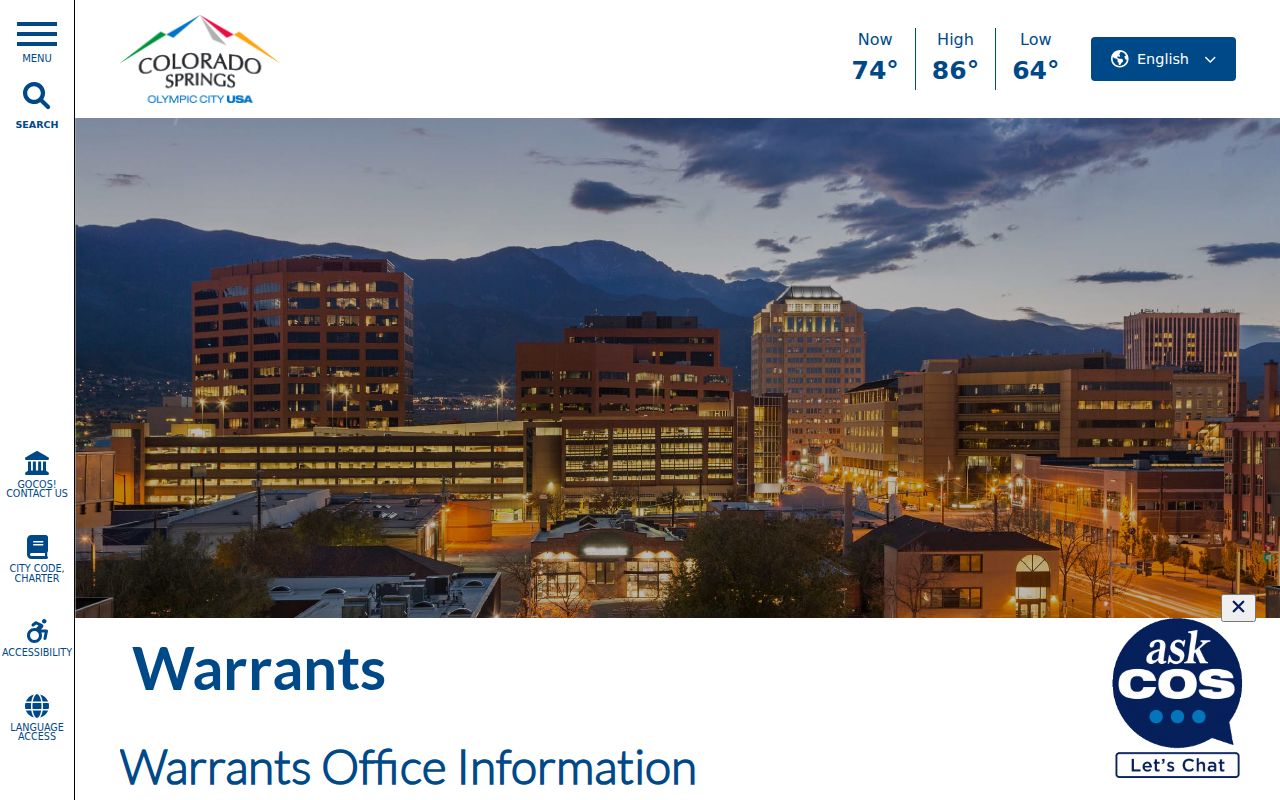 Colorado Springs Municipal Court warrant counter and bail instructions