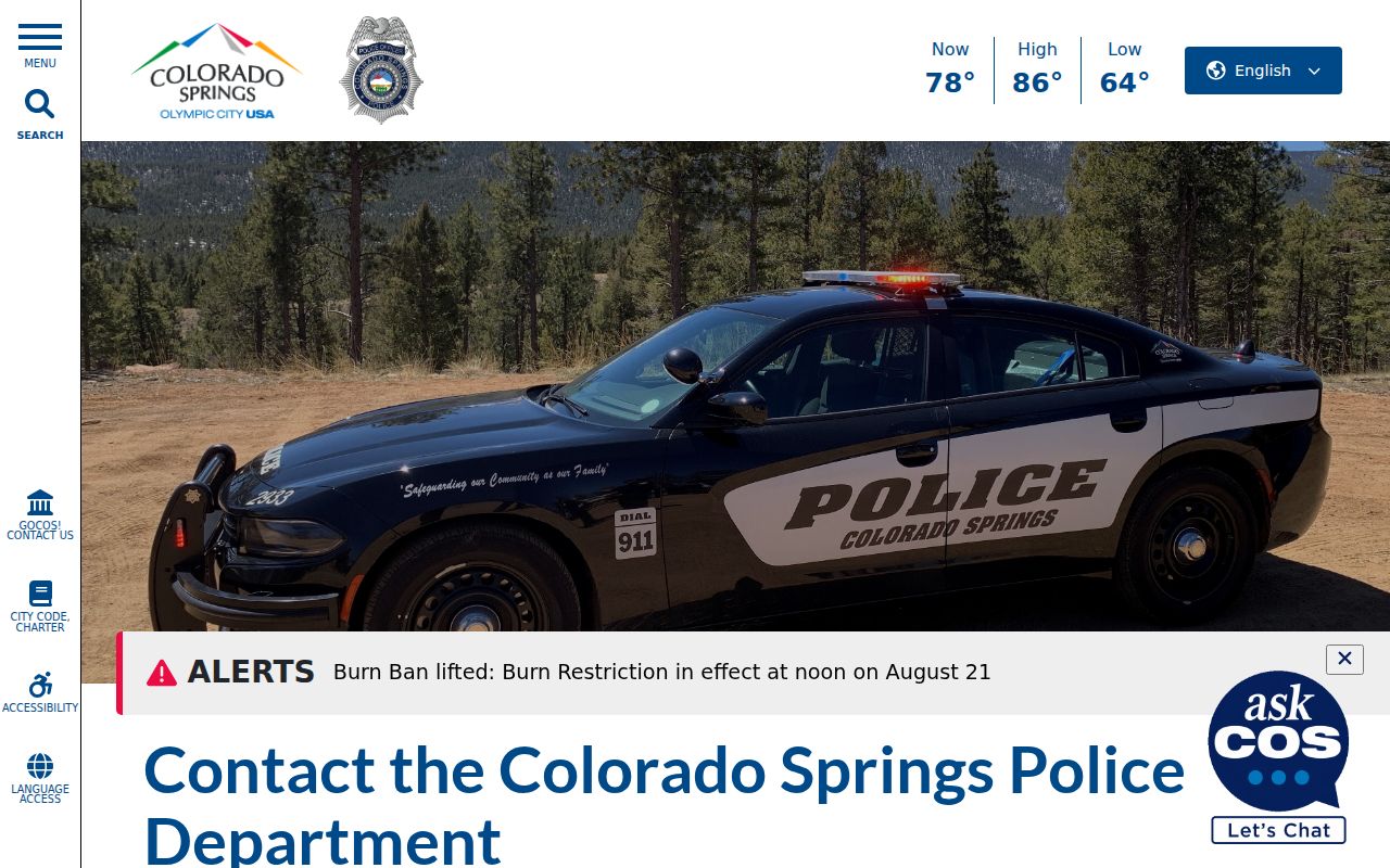 Colorado Springs Police Operations Center contact page