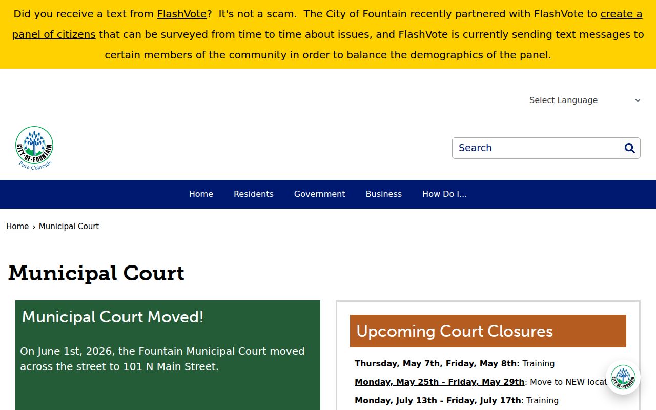 Fountain Municipal Court warrant resolution and license hold instructions