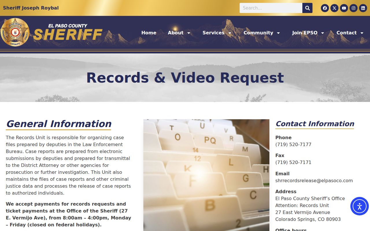 El Paso County warrant records request page